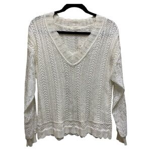 Anthropologie NWT Open Knit Lace Sleeve Scalloped Hem Ivory Sweater Size X-Small